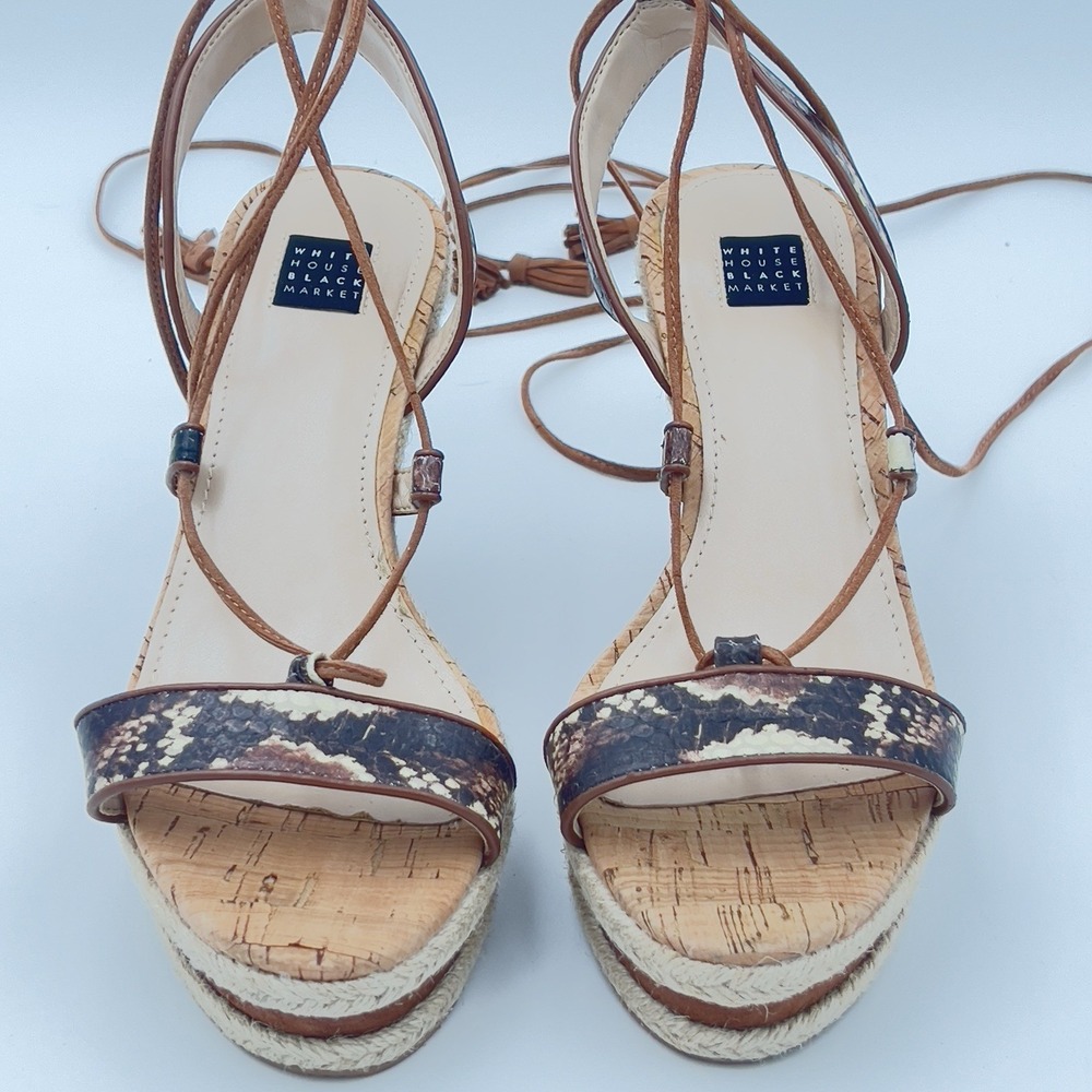 White House Black Market wedged sandals, Size 8.5M snake skin print